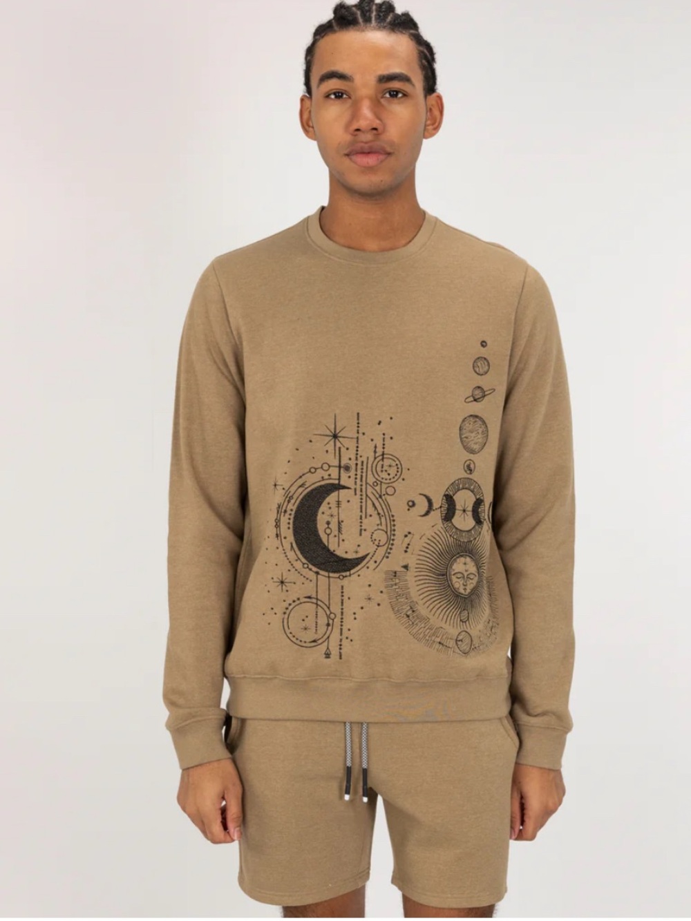 BLIND ROOSTER Elmwood/Celestial Men's Tan Graphic Crewneck Sweatshirt